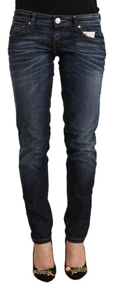 Acht Blue Washed Cotton Low Waist Skinny Denim Jeans -   -  Acht.